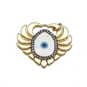 Copper Heart Pendant Pave Zircon Shell Evil Eye Gold Plated, approx 22-25mm [FN35546]