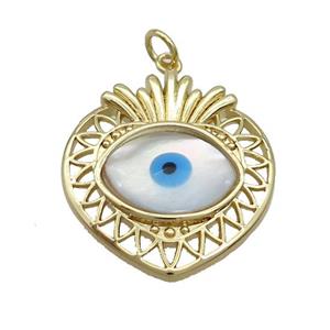 Copper Heart Pendant Pave Shell Evil Eye Gold Plated, approx 23-25mm [FN35548]