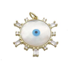Copper Circle Pendant Pave Shell Evil Eye Gold Plated, approx 22mm [FN35549]