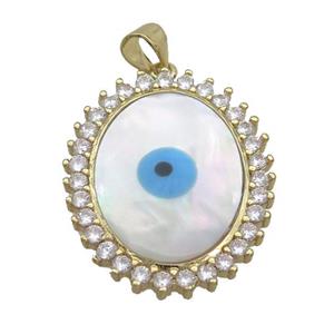 Copper Oval Pendant Pave Shell Evil Eye Gold Plated, approx 22-28mm [FN35553]