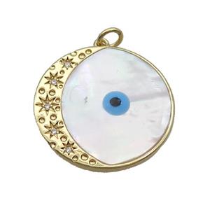 Copper Moonsun Pendant Pave Shell Evil Eye Gold Plated, approx 25mm [FN35554]