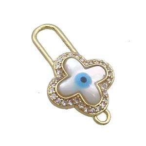 Copper Clover Pendant Pave Zircon Shell Evil Eye Gold Plated, approx 15-25mm [FN35555]