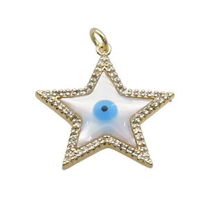 Copper Star Pendant Pave Zircon Shell Evil Eye Gold Plated, approx 24mm [FN35557]