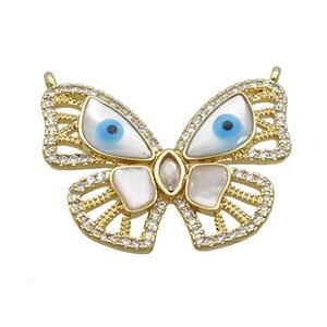 Copper Butterfly Pendant Pave Zircon Shell Evil Eye Gold Plated, approx 22-28mm [FN35560]