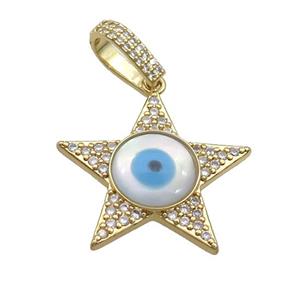 Copper Star Pendant Pave Zircon Shell Evil Eye Gold Plated, approx 24mm [FN35562]