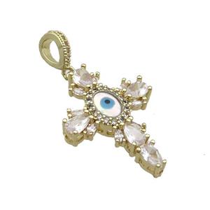 Copper Cross Pendant Pave Zircon Shell Evil Eye Gold Plated, approx 17-25mm [FN35563]