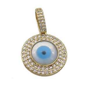 Copper Circle Pendant Pave Zircon Shell Evil Eye Gold Plated, approx 18.5mm [FN35564]