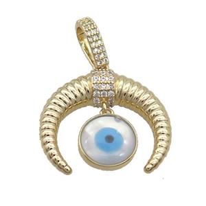 Copper Horn Pendant Pave Zircon Shell Evil Eye Gold Plated, approx 11.5mm, 23-25mm [FN35565]