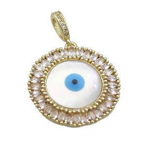Copper Circle Pendant Pave Zircon Shell Evil Eye Gold Plated, approx 25mm [FN35566]