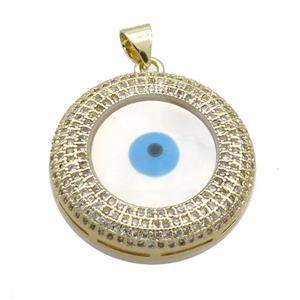 Copper Circle Pendant Pave Zircon Shell Evil Eye Gold Plated, approx 25mm [FN35568]
