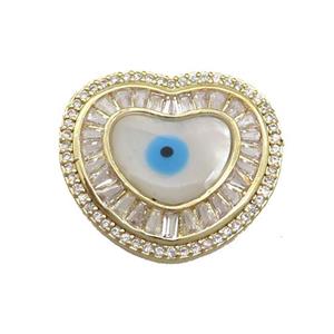 Copper Heart Pendant Pave Zircon Shell Evil Eye Gold Plated, approx 25mm [FN35571]