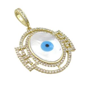 Copper Pendant Pave Zircon Shell Evil Eye Gold Plated, approx 30mm [FN35574]