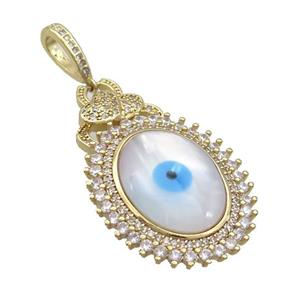 Copper Oval Pendant Pave Zircon Shell Evil Eye Gold Plated, approx 25-40mm [FN35575]