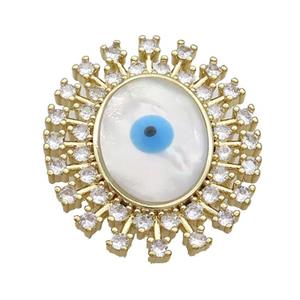 Copper Oval Pendant Pave Zircon Shell Evil Eye Gold Plated, approx 32-36mm [FN35576]