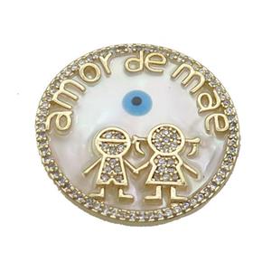 Copper Kids Pendant Pave Zircon Shell Evil Eye Gold Plated, approx 26mm [FN35577]