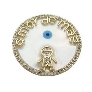 Copper Kids Pendant Pave Zircon Shell Evil Eye Gold Plated, approx 26mm [FN35578]