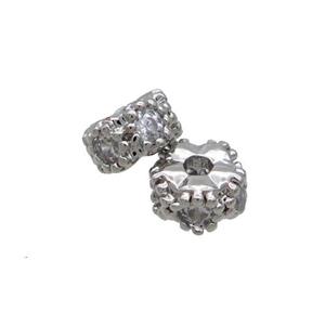 Copper Rondelle Beads Pave Zircon Platinum Plated, approx 4mm [FN35579]