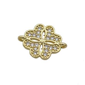 Copper Clover Connector Pave Zircon Gold Plated, approx 11mm [FN35595]