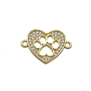 Copper Heart Connector Pave Zircon Paw Gold Plated, approx 14mm [FN35598]