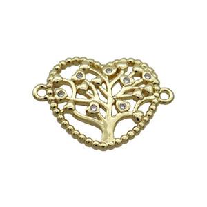Copper Heart Connector Pave Zircon Tree Of Life Gold Plated, approx 18mm [FN35599]