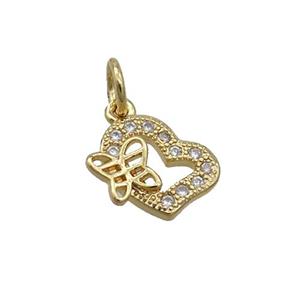 Copper Heart Pendant Pave Zircon Butterfly Gold Plated, approx 11mm [FN35600]