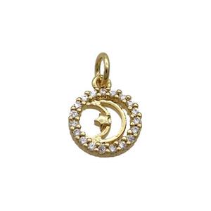 Copper Moon Pendant Pave Zircon Star Gold Plated, approx 10mm [FN35602]