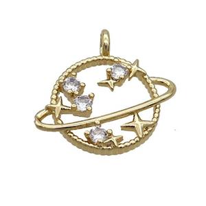 Copper Planet Pendant Pave Zircon Gold Plated, approx 15mm [FN35611]