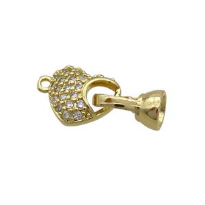 Copper Clasp Pave Zircon Heart Gold Plated, approx 11mm, 6-11mm [FN35621]
