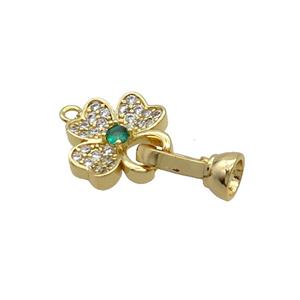 Copper Clasp Pave Zircon Clover Gold Plated, approx 14.5mm, 6-13mm [FN35625]