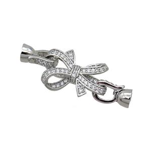 Copper Clasp Pave Zircon Bowknot Platinum Plated, approx 17-21mm, 6-13mm [FN35641]
