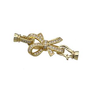Copper Clasp Pave Zircon Bowknot Gold Plated, approx 17-21mm, 6-13mm [FN35642]