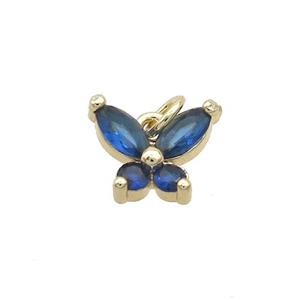 Copper Butterfly Pendant Pave Blue Crystal Glass Gold Plated, approx 9-12mm [FN35700]