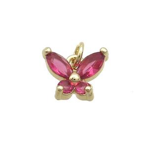Copper Butterfly Pendant Pave Red Crystal Glass Gold Plated, approx 9-12mm [FN35701]