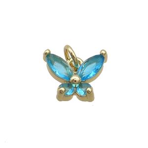 Copper Butterfly Pendant Pave Aqua Crystal Glass Gold Plated, approx 9-12mm [FN35702]