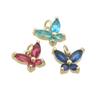 Copper Butterfly Pendant Pave Crystal Glass Gold Plated Mixed, approx 9-12mm [FN35703]