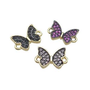 Copper Butterfly Connector Pave Zircon Gold Plated Mixed, approx 9-11mm [FN35707]