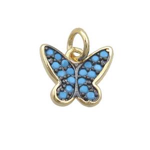 Copper Butterfly Pendant Pave Turq Zircon Gold Plated, approx 9-11mm [FN35713]