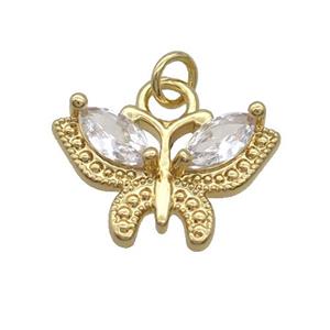 Copper Butterfly Pendant Pave Clear Crystal Glass Gold Plated, approx 13-20mm [FN35715]