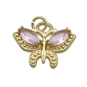 Copper Butterfly Pendant Pave Pink Crystal Glass Gold Plated, approx 13-20mm [FN35716]
