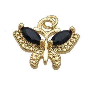 Copper Butterfly Pendant Pave Black Crystal Glass Gold Plated, approx 13-20mm [FN35717]