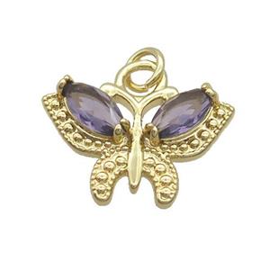 Copper Butterfly Pendant Pave Purple Crystal Glass Gold Plated, approx 13-20mm [FN35718]