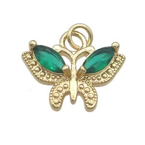 Copper Butterfly Pendant Pave Green Crystal Glass Gold Plated, approx 13-20mm [FN35721]