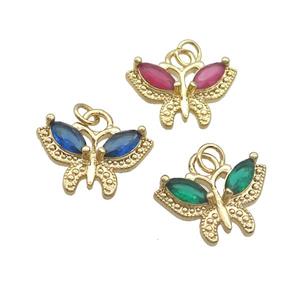 Copper Butterfly Pendant Pave Crystal Glass Gold Plated Mixed, approx 13-20mm [FN35722]