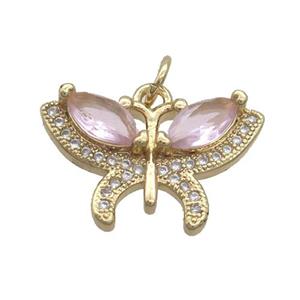 Copper Butterfly Pendant Pave Pink Crystal Glass Gold Plated, approx 13-20mm [FN35723]
