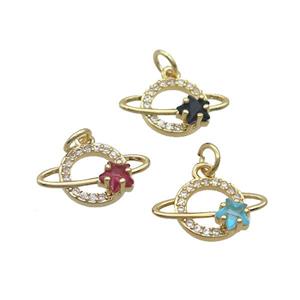 Copper Planet Pendant Pave Crystal Glass Gold Plated Mixed, approx 10-17mm [FN35731]