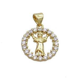 Copper Jesus Pendant Pave Zircon Gold Plated, approx 16mm dia [FN35736]