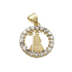 Copper Jesus Pendant Pave Zircon Gold Plated, approx 16mm dia [FN35737]