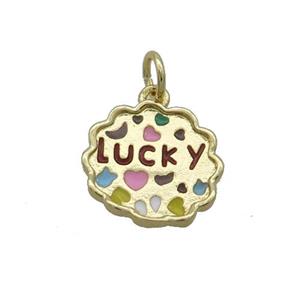 Copper LUCKY Pendant Multicolor Enamel Gold Plated, approx 12-13mm [FN35738]