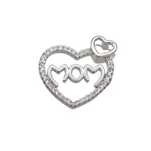 Copper Heart Pendant Pave Zircon MOM Platinum Plated, approx 15-16mm [FN35739]