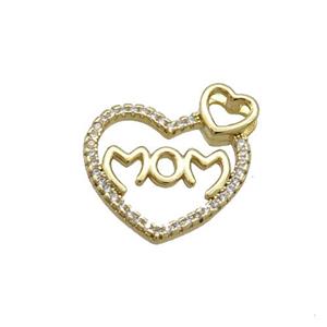 Copper Heart Pendant Pave Zircon MOM Gold Plated, approx 15-16mm [FN35740]